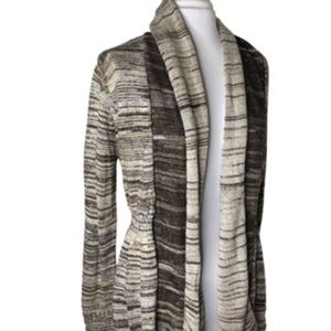 One A Elastic Waist Open Front Rolled Collar Horizontal Stripe Cardigan Size L
